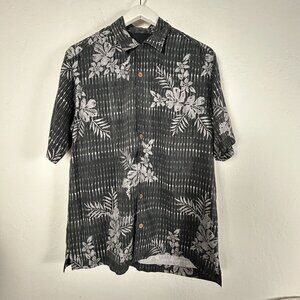 Tommy Bahama Mens Small Black Floral Button-Up Short Sleeve Silk Hawaiian Shirt